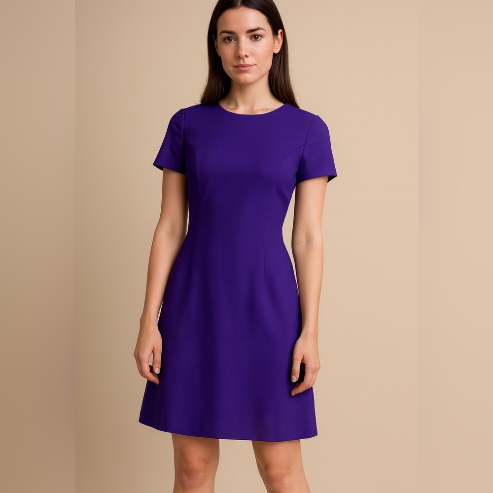 Theory Size 4 Purple Jatinn Traceable Wool Stretch Short Sleeve Dress